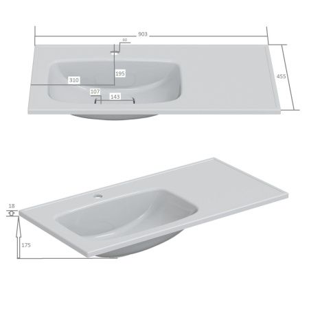 Раковина из искусственного камня СанТа Венера 900173 90х40 накладная цвет белый