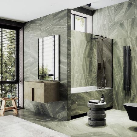 Душевая шторка на ванну Maybah Glass MGV-66-6ш 40х140 стекло тонированное профиль черный ориентация универсальная