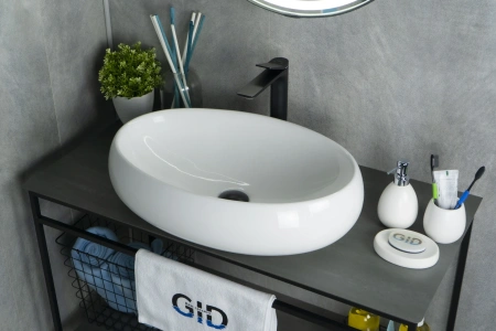 Раковина керамическая Gid Lago 51114 60х40 накладная цвет белый без отверстий под смеситель