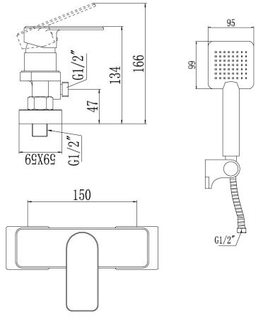 Смеситель для ванны и душа Savol S-600705 настенный хром