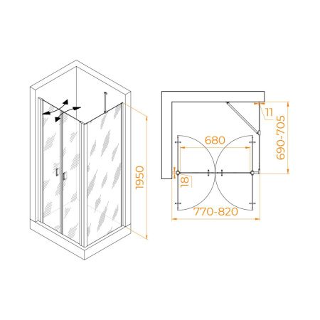 Душевой уголок RGW Passage 060814487-11 80х70 стекло прозрачное профиль хром без поддона