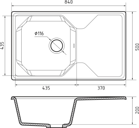 Кухонная мойка Granfest Unique U-840L серый 84х50 цвет серый поверхность матовая
