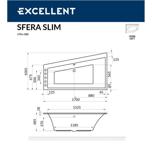 Ванна гидромассажная Excellent Sfera Slim WAEX.SFL17S.ULTRA.CR 170х100 асимметричная - фото 4