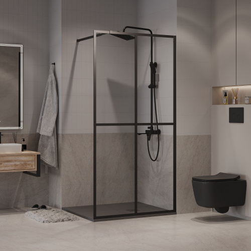Душевая перегородка Niagara Nova NG-686-12BLACK 120х195 стекло прозрачное с рисунком профиль черный матовый - фото 2