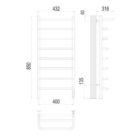 Полотенцесушитель электрический Terminus 4670078531445 45х85 хром
