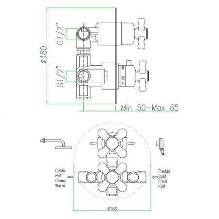 Смеситель для ванны и душа Webert Armony AM970902017 настенный хром/золото с термостатом