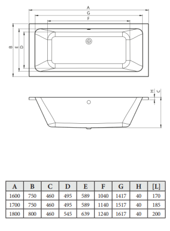Ванна акриловая C-Bath CBQ017001 170х75 пристенная прямоугольная