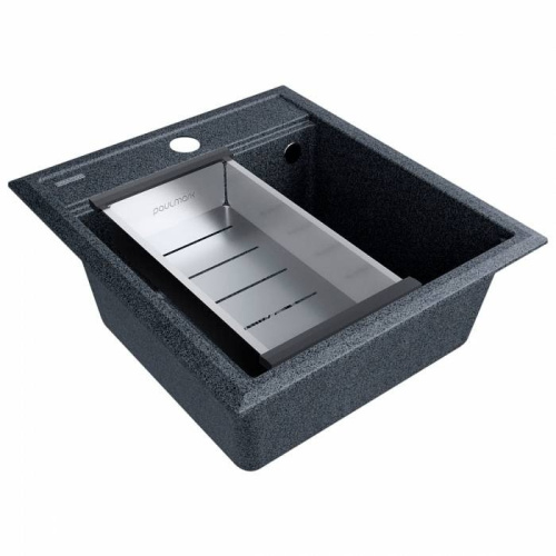 Мойка кухонная Paulmark PM114651-DG+A375-BS 46х51 графит/брашированная нержавеющая сталь