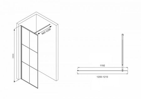 Душевая перегородка Abber Immer Offen AG62120B 120х200 стекло прозрачное профиль черный
