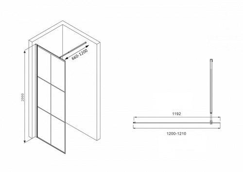 Душевая перегородка Abber Immer Offen AG62120B8 120х200 стекло прозрачное профиль черный - фото 4