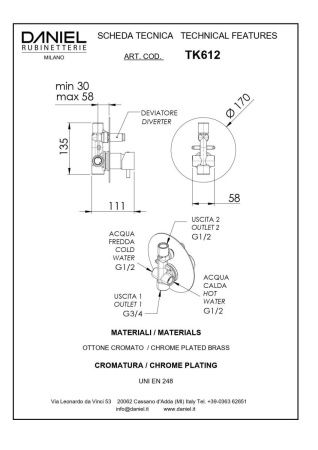 Смеситель для душа Daniel Tokyo TX612-CR встраиваемый в стену хром