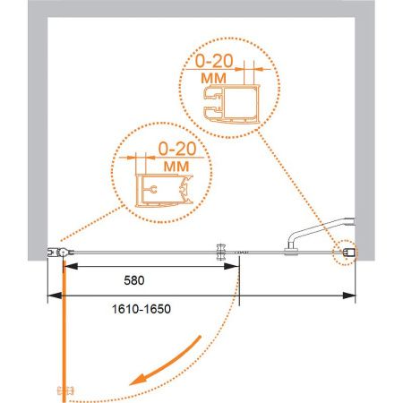 Душевая дверь Cezares ELENA ELENA-W-B-11-100+70-C-Cr 165х195 стекло прозрачное профиль хром