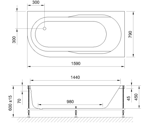 Ванна гидромассажная Royal Bath AZUR RB614202ST-R 159х79 пристенная угловая асимметричная - фото 2
