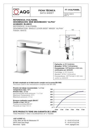 Смеситель AQG Alpha 01ALP200BL на биде белый