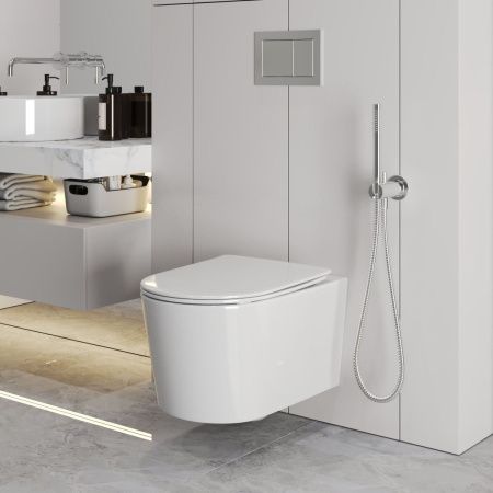 Унитаз подвесной Grossman Торнадо GR-4499SQ белый с сиденьем микролифт безободковый смыв торнадо