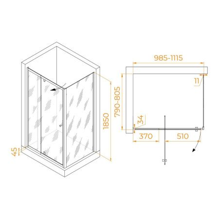 Душевой уголок RGW Passage 41084408-014 100х80 стекло прозрачное профиль черный без поддона