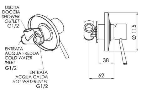 Смеситель для душа Remer Minimal N30 встраиваемый в стену хром