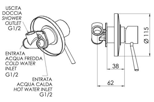 Смеситель для душа Remer Minimal N30 встраиваемый в стену хром - фото 2