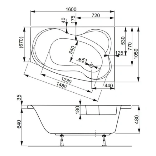 Ванна акриловая Vagnerplast Melite VPBA163MEL3LX-04 160x105 пристенная асимметричная - фото 3