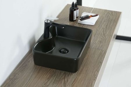 Раковина из сантехнического фарфора Orange B01-475mb 50х40 накладная цвет черный 1 отверстие под смеситель