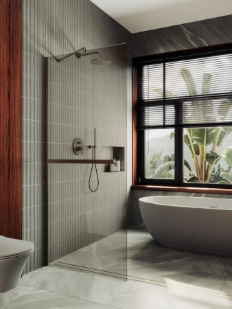 Душевая перегородка Maybah Glass MGD-727-2ш 79х195 стекло тонированное профиль бронза