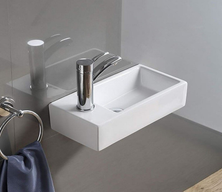 Раковина из санфаянса CeramaLux 9048DR 41х20 подвесная цвет белый 1 отверстие под смеситель