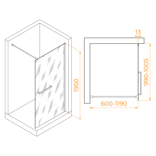 Душевая перегородка RGW Walk In 35104010-14 100х195 стекло прозрачное профиль черный - фото 2 Душевая перегородка RGW Walk In 35104010-14 100х195 стекло прозрачное профиль черный - фото 2