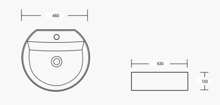 Раковина из сантехнического фарфора Milleau GLACE MU7055-GW 50х40 накладная цвет белый без отверстий под смеситель