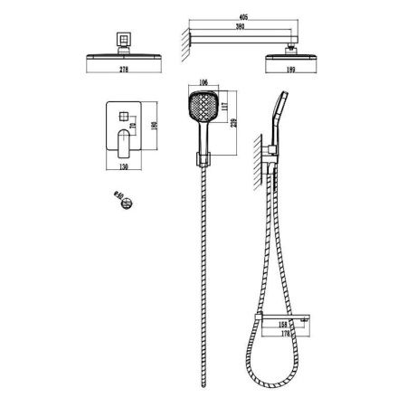 Душевая система Voda 7in1NVGM встраиваемая в стену цвет оружейная сталь