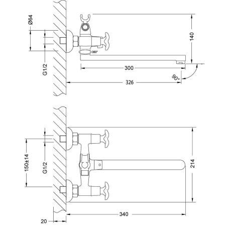 Смеситель для ванны LeMark Flora LM0152C настенный хром