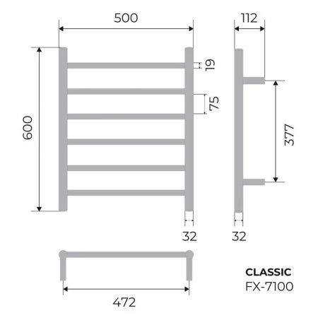 Полотенцесушитель электрический Fixsen FX-7100 50х60 хром