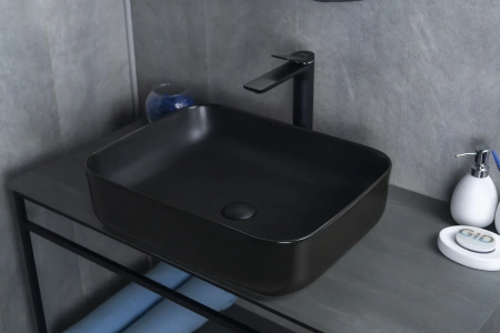 Раковина керамическая Gid Geométrico 53350 50х40 накладная цвет черный без отверстий под смеситель