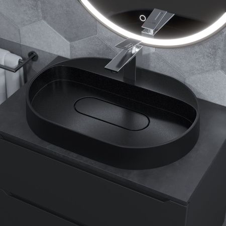 Раковина из искусственного камня Uperwood Tanos Quartz 291030523 60х40 накладная цвет черный