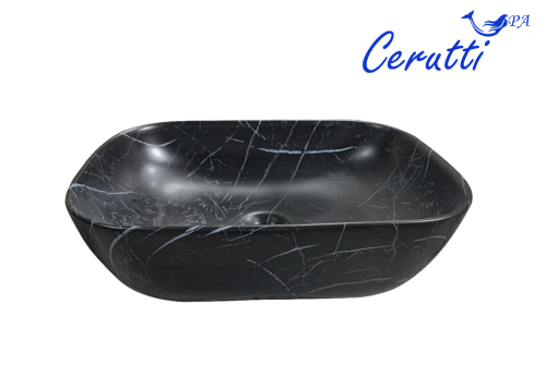 Раковина из сантехнического фарфора Cerutti SPA CR8215MMB 46х32 накладная цвет мрамор матовый черный - фото 3