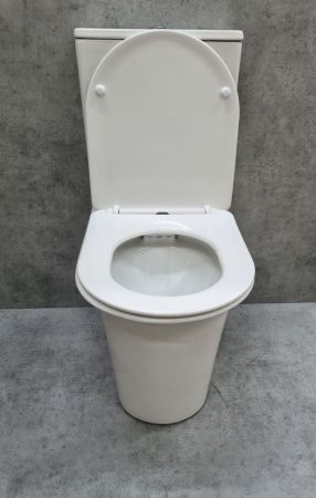 Унитаз напольный с бачком CeramaLux 1222A белый с сиденьем микролифт безободковый каскадный смыв