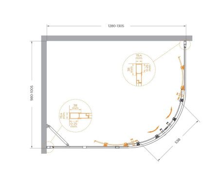 Душевой уголок Cezares MOLVENO MOLVENO-RH-2-130/100-P-Cr 130х100 стекло рифленое профиль хром без поддона