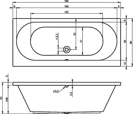 Ванна акриловая Riho CAROLINA B056001005 180х80 пристенная прямоугольная без ножек