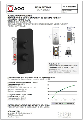 Смеситель AQG Urban 01URB371NG встраиваемый черный матовый - фото 2