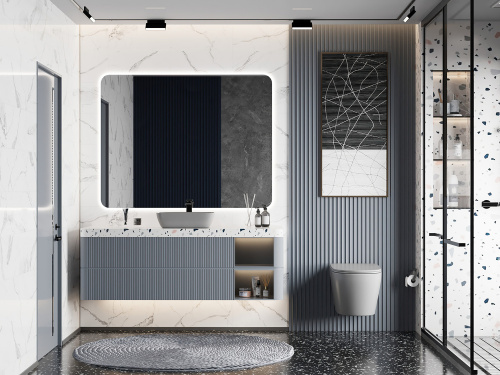 Унитаз подвесной Abber Bequem AC1102MG серый с сиденьем микролифт безободковый каскадный смыв - фото 3