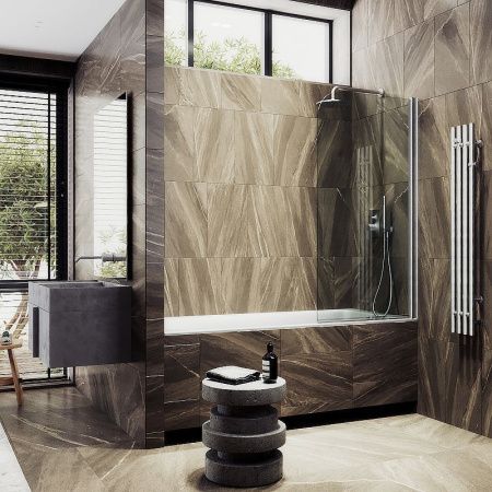 Душевая шторка на ванну Maybah Glass MGV-600-5 80х140 стекло прозрачное профиль хром ориентация универсальная