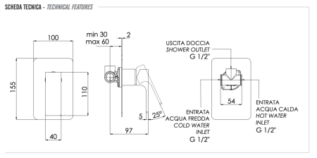 Смеситель для душа Remer Absolute AU30VO встраиваемый в стену бронза