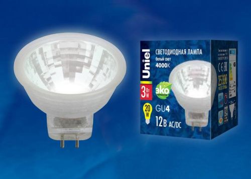 Лампа светодиодная Uniel LED-MR11 (ЛЕД-МР11) LED-MR11-3W/WW/GU4 GLZ21TR - фото 2
