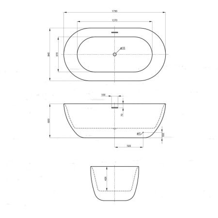 Ванна акриловая Wellsee Chic Riviera 236806000 180х85 отдельностоящая овальная с ножками