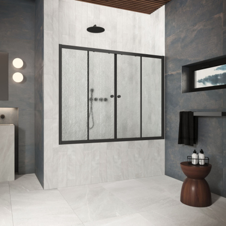 Душевая шторка на ванну Vegas-Glass Z2V Protec Z2V Protec 165 02М 02 165х140 стекло рифленое профиль черный матовый ориентация универсальная