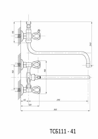 Cмеситель для ванны и душа TSARSBERG TSB-111-41 настенный хром