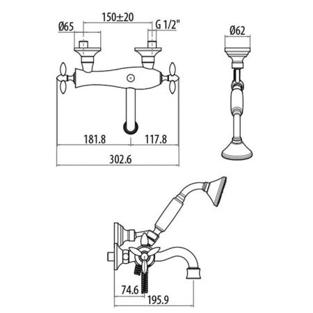 Смеситель для ванны Gattoni Timor 1800118D0oro настенный золото