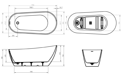 Ванна акриловая BelBagno BB704-1700-800-K 170х80 отдельностоящая полукруглая - фото 4