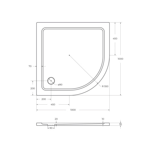 Душевой поддон Cezares TRAY-M-R-100-550-35-W 100х100 стеклопластик белый - фото 2