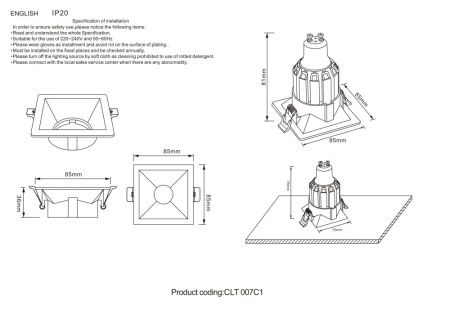 Светильник встраиваемый Crystal Lux CLT 007 CLT 007C1 BL