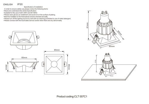 Светильник встраиваемый Crystal Lux CLT 007 CLT 007C1 BL - фото 4